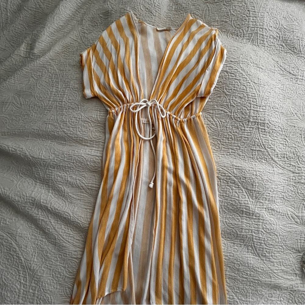 Love in Yellow and White Striped Swim Suit coverup, small